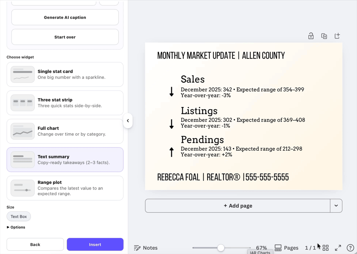 Preview: Insert text widget → format headline and bullets